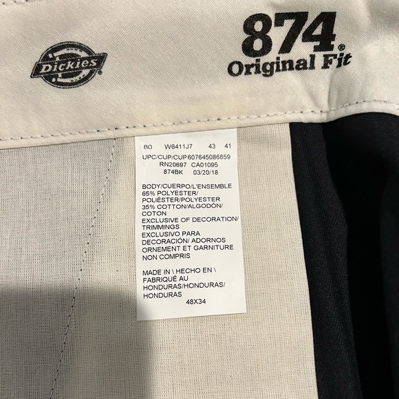 DICKIES 874 ORIGINAL FIT WORK PANTS MENS 48 X 34 BLACK FLEX MOVEMENT - Picture 5 of 5